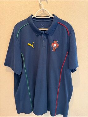 Puma 25-26 Portugal Navy Blue Polo with White Logo and Yellow Trim